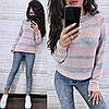 Теплий в'язаний светр у смужку напіввовна, фото 2