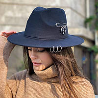 Шляпа фетровая Федора с устойчивыми полями и подвесками черная