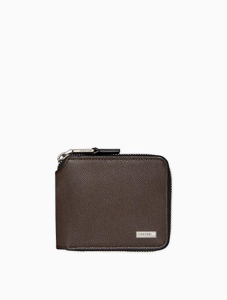 Чоловічий гаманець CALVIN KLEIN CAVIAR LEATHER COMPACT ZIP WALLET ОРИГІНАЛ чорний, коричневий