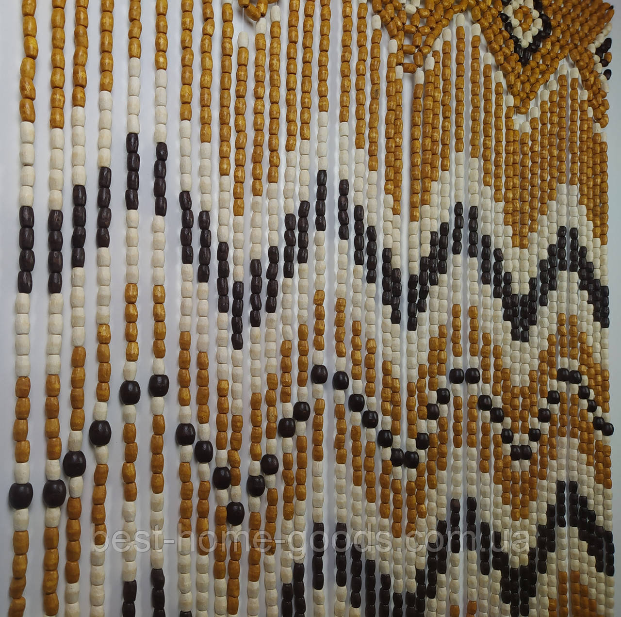 Штори з дерев’яних намистин Зубчаста для дверного отвору | 40 підвісок | 1×2 м | дерево і волосінь | рудо-коричнев, фото 1