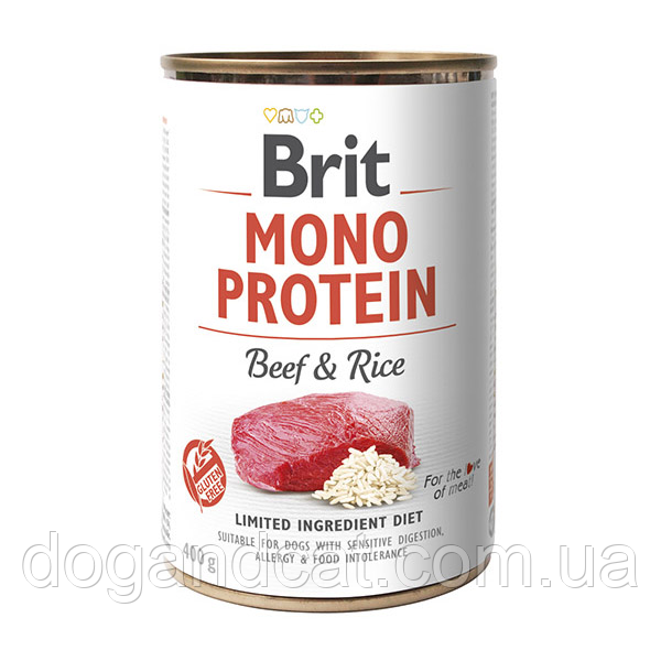 6 шт. Brit (Брит) Mono Protein Dog Консервы для собак с чувствительным пищеварение (говядина и рис) 400 гр - фото 1 - id-p1290804577