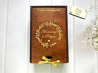 Весільні бокали на річницю весілля богемія "З золотим весіллям" в коробці з золотими елементами, фото 3