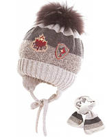 Комплект для мальчика шапка и шарф Kanada Jamiks бежевый с коричневым 48