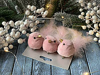 Набор декоративных птиц с пером на прищепке,3 шт/уп., 18 см розового цвета