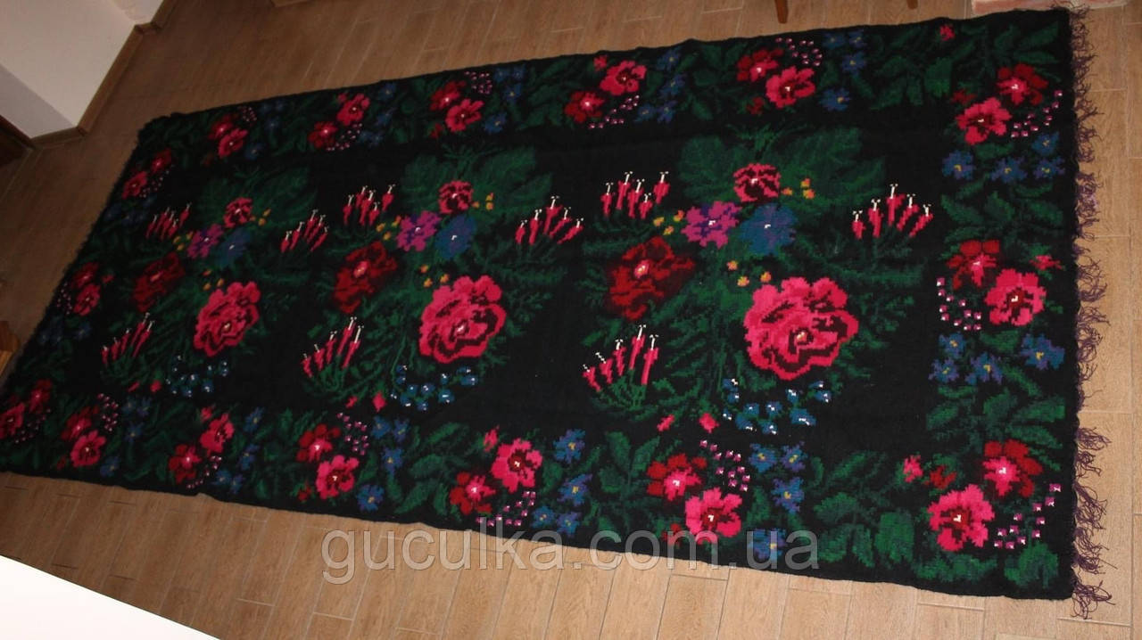 Буковинський шерстяний килим у квіти,ручна робота 400*180см