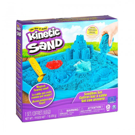 Набор кинетического песка с песочницей и формочками Kinetic Sand Замок из песка голубой 454 г - фото 1 - id-p1290936864