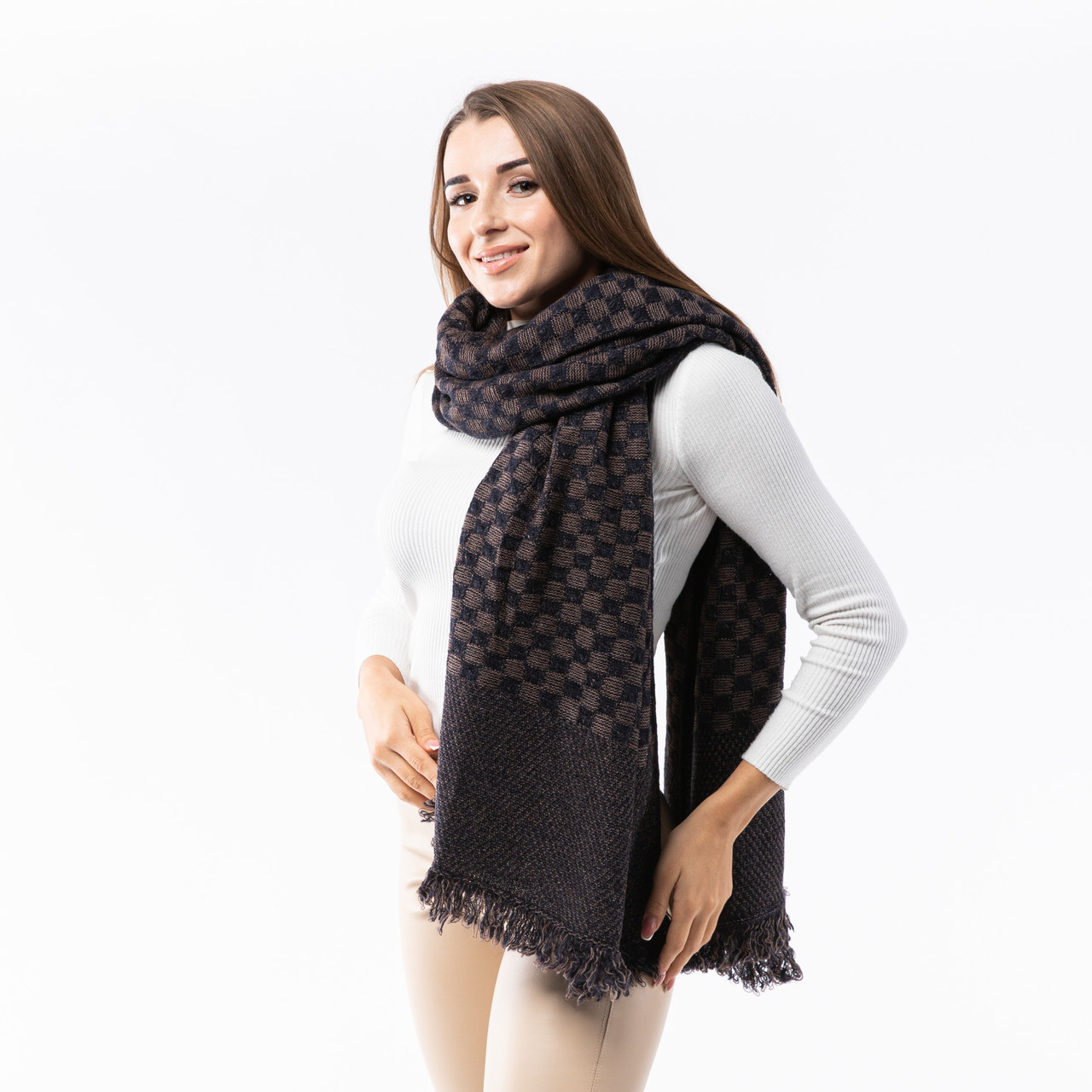 Теплий вовняний шарф 190х70см Синій, фото 1