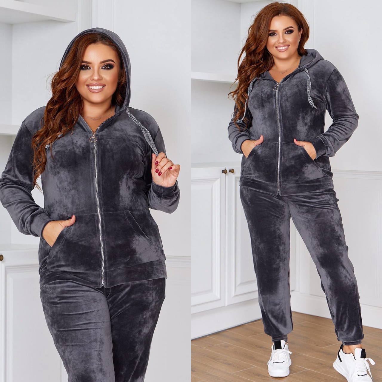 Костюм велюровий спортивний великих розмірів 50 52 54 сірий, фото 1