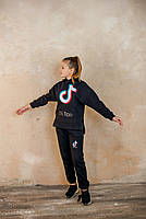 Костюм для дівчинки утеплений Чорний з принтом Зимовий костюм-двійка з капюшоном вік 6-10 років, фото 6
