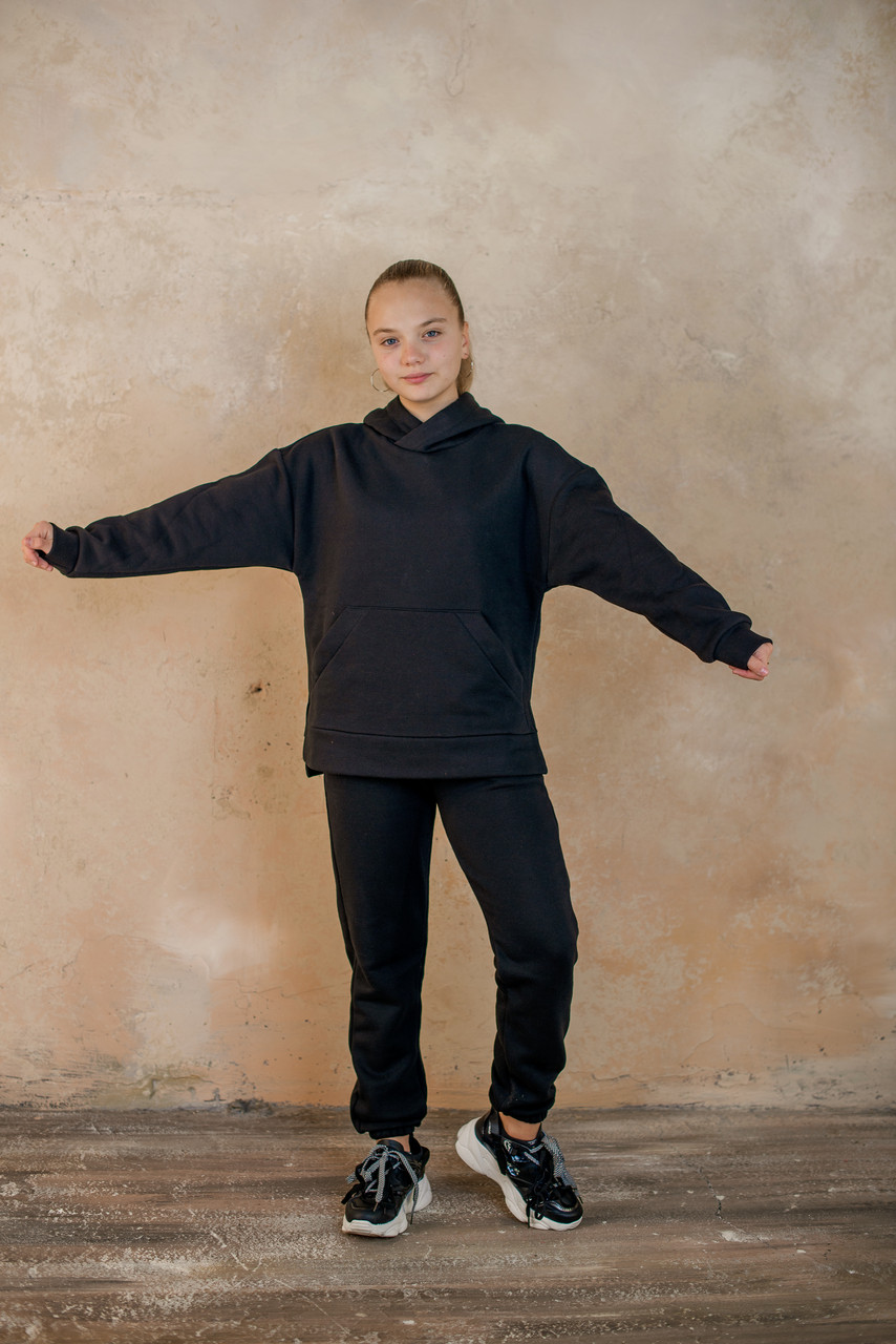 Костюм на дівчинку спортивний зимовий вік від 6 до 10 років дитячий теплий чорного кольору