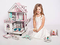 Кукольный домик "МИНИ КОТТЕДЖ" для кукол LOL + Мебель 9 единиц на подставке с колесиками