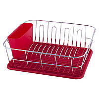 Сушарка для посуду Kamille KM-0763B 37х33х13,5см Червоний Сушарка з піддоном Сушарка для посуду настільна