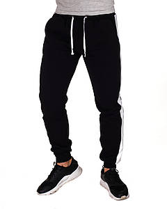 Теплі чоловічі спортивні штани з лампасами на флісі WB розмір S чорні