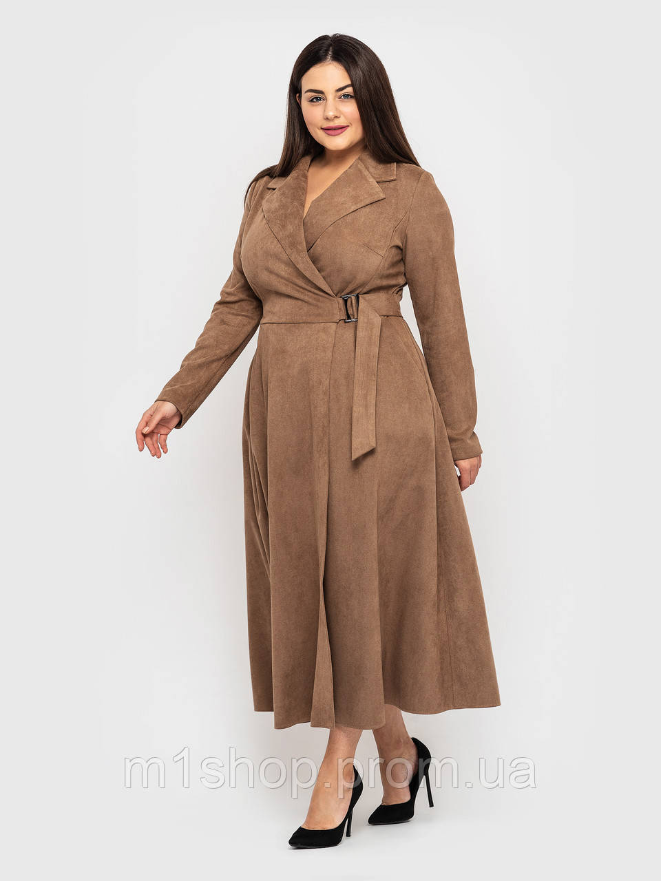 Женское длинное расклешенное замшевое платье больших размеров (Инес lzn ) - фото 3 - id-p1291178912