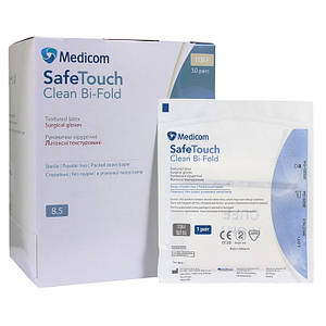 Рукавички латексні хірургічні неприпудрені стерильні Medicom SafeTouch Clean Bi-Fold р. 7,5