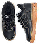 Зимові шкіряні чоловічі кросівки з хутром Nike Air Force "Чорні" рефлективн р. 42, фото 2