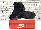 Зимові замшеві чоловічі кросівки з хутром Nike Air Force "Чорні" високі р.40-45, фото 6