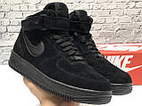 Зимові замшеві чоловічі кросівки з хутром Nike Air Force "Чорні" високі р.40-45, фото 7