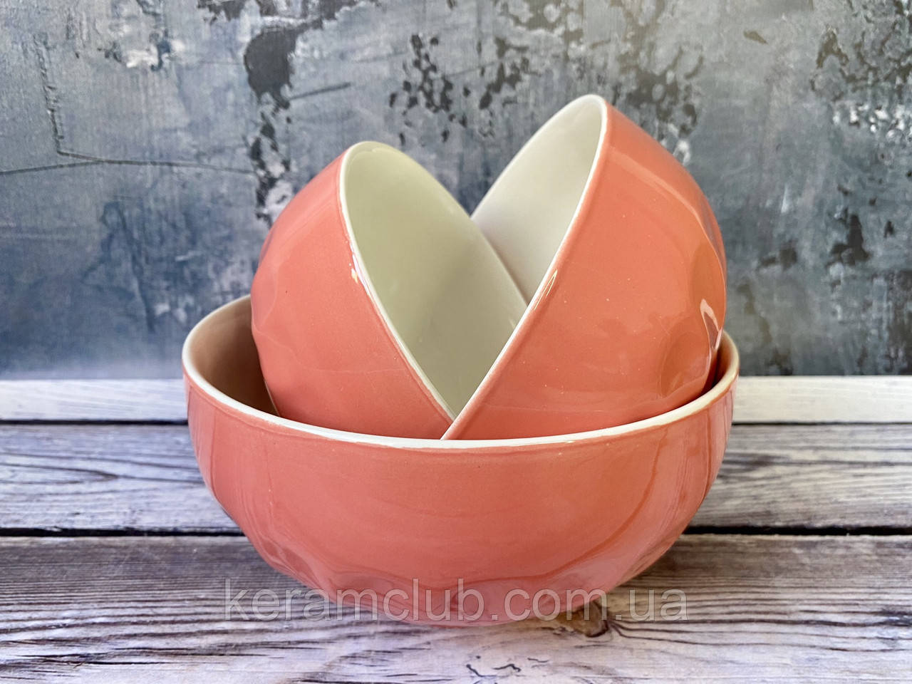 Набір салатників Керамклуб Рожевий 3 шт 500, 700, 1100 мл, фото 1