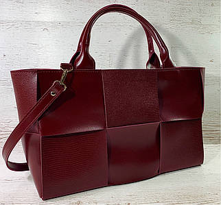 722 Натуральна шкіра Жіноча сумка шкіряна бордовий формат А4 плетена Сумка з натуральної шкіри велика 2020