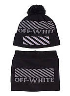 Комплект мужской баф+шапка с бубоном Off-White K24-6. Цвет: Черный