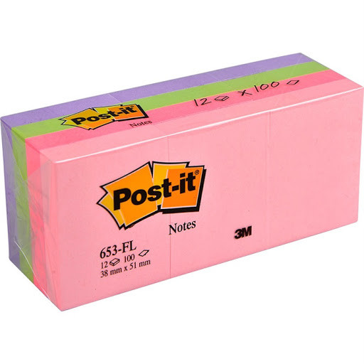 3М 653-FL Post-It стікер 38 х 51мм 4 кол х 3 шт.