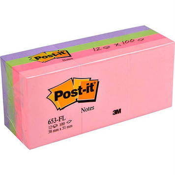 3М 653-FL Post-It стікер 38 х 51мм 12