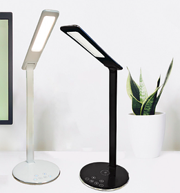 Сенсорна LED лампа настільна з бездротовою зарядкою Qi, чорна, ЛІД світильник