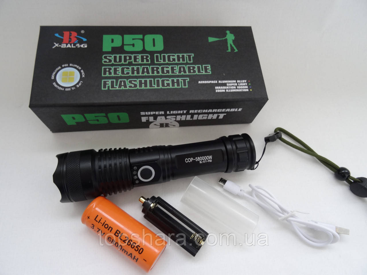 Ліхтар Police X71-HP50, ЗП micro USB, 1x26650/3xAAA, індикація заряду, zoom