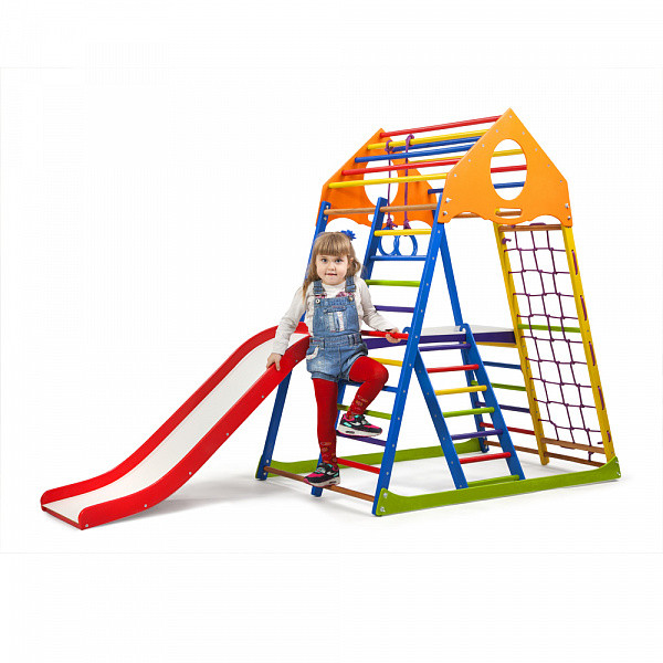 Дерев'яний спортивний куточок-трансформер | Дитячий спорткомплекс KindWood Color Plus 2