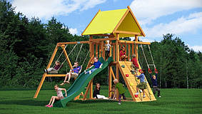 Дитячий дерев'яний ігровий комплекс із будиночком кічелями та гіркою для дачі Leaf 1