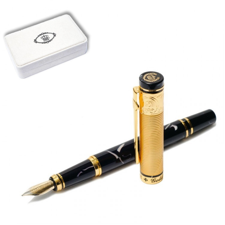 Ручка пір'яна подарункова у футлярі Duke GM14K-BL 137 мм чорно-золота ЗОЛОТА МЕДАЛЬ, фото 1