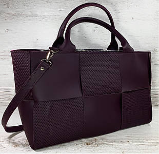723 Натуральна шкіра Жіноча сумка шкіряна баклажан формат А4 плетена Сумка з натуральної шкіри фіолетова