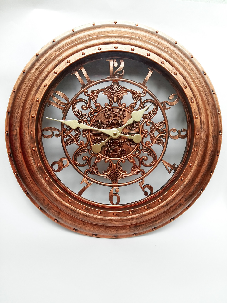 Масивний вінтажний настінний годинник під старовину в бронзовій оправі