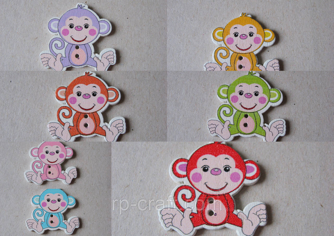 Гудзик дерев'яний, декоративний. Мавпа, 28х30 мм, фото 1