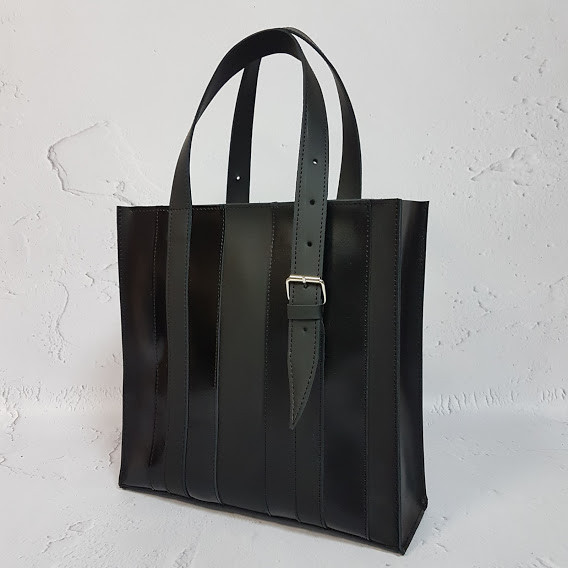 Сумка жіноча "СТРАЙП" натуральна шкіра, чорна глянець, фото 1