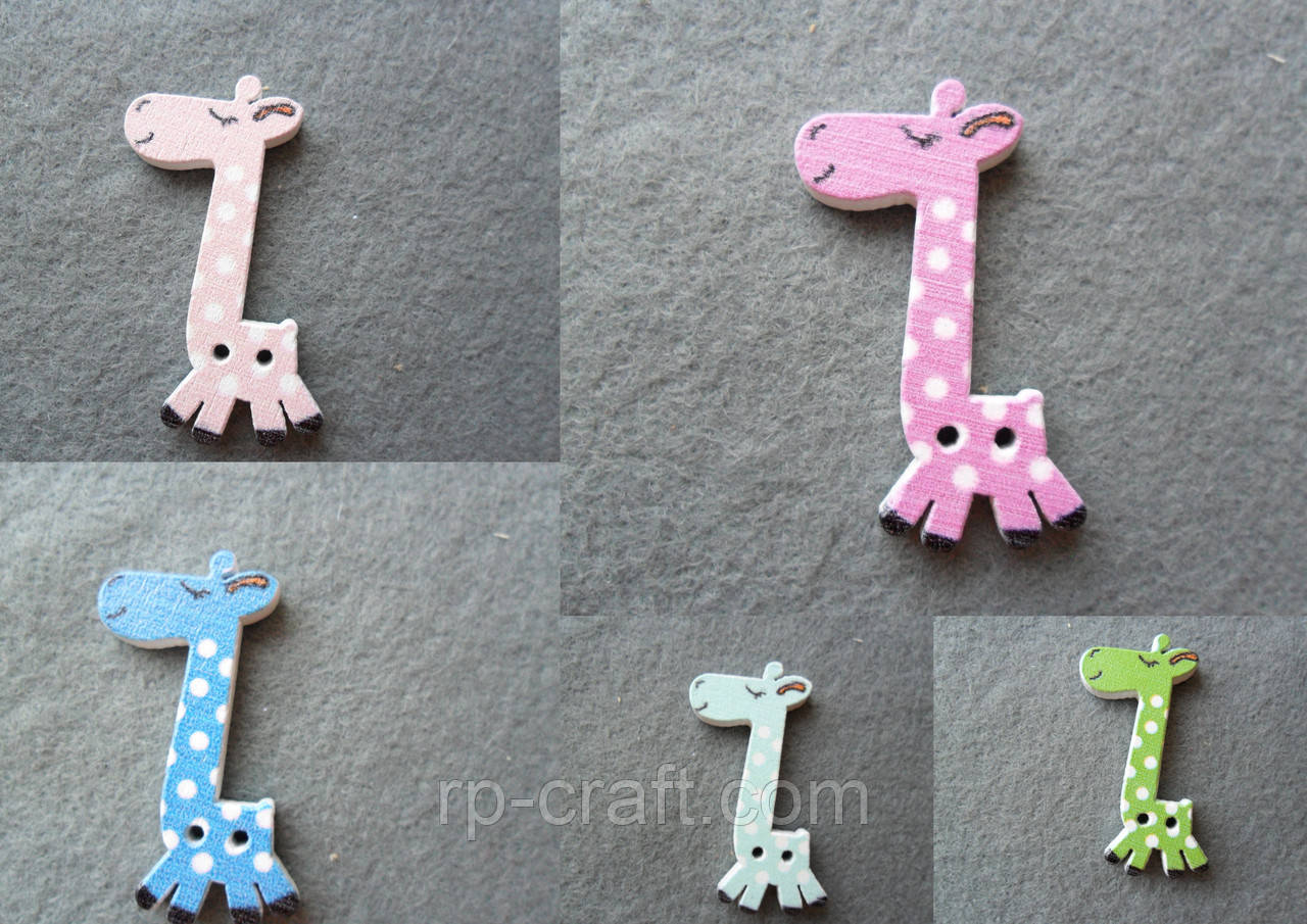 Гудзик дерев'яний, декоративний, у вигляді жирафа, 20х40 мм, фото 1