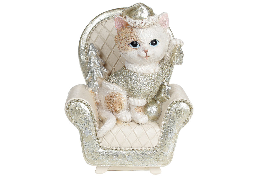 Декоративна фігурка Гламурна кішечка, 13 см, колір — шампань, фото 1