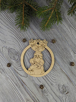 Дерев'яна ялинкова іграшка різьблена "Дід Мороз" 10,5*9,5 см