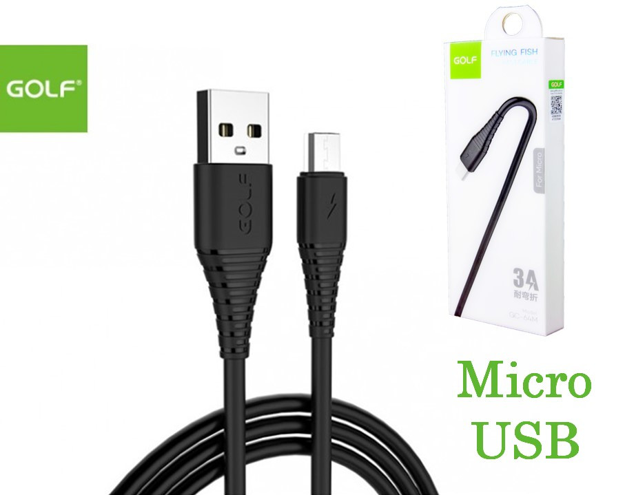 Кабель швидкої зарядки GOLF GC-64M Black Micro USB Fast Charge 3A Кабель быстрая зарядка