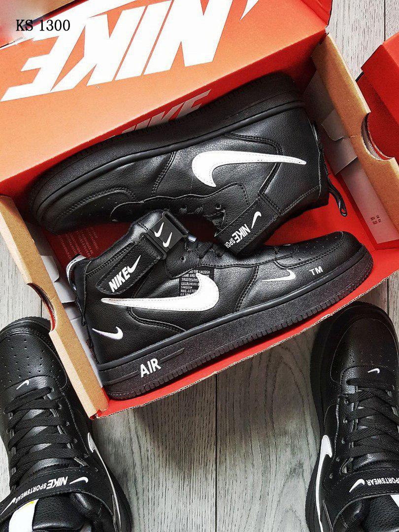 Кросівки зимові чоловічі Nike Air Force хутро чорні