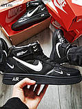 Кросівки зимові чоловічі Nike Air Force хутро чорні, фото 5
