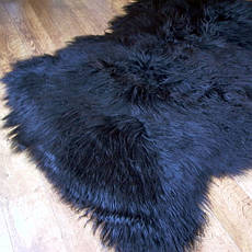 Килим із 3 овечих шкур чорного кольору (овчини), фото 2