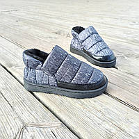 Дутики сліпони автоледі сірі чорні на хутрі зимові міні уггі укорочені короткі