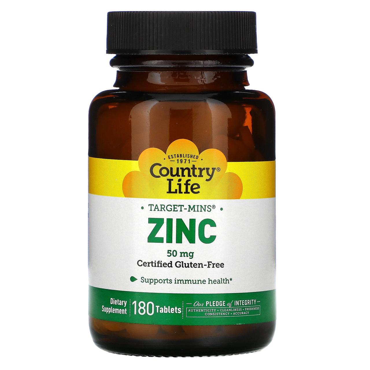 Цинк, 50 мг, 180 таблеток, Country Life