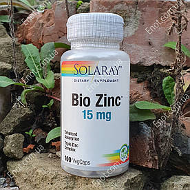 Цинк Solaray Bio Zinc 15 мг 100 вегетаріанських капсул