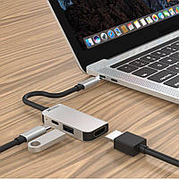 Перехідник кабельний для Macbook ZAMAX 3в1 Type-C to HDMI USB 3.0 PD Multifunction Adapter для макбук хаб