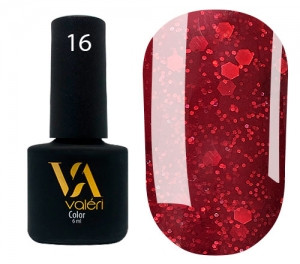 Гель-лак Vaлерi No016 (бордовий із блискітками), 6 мл