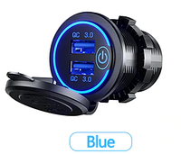 Автомобильное быстрое QC3.0 36W зарядное устройство гнездо врезная розетка круглая синяя 2 USB (12-24В) CPA