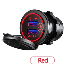 Автомобільний швидкий QC3.0 36W зарядний пристрій гніздо врізна розетка кругла червона 2 USB (12-24В) CPA